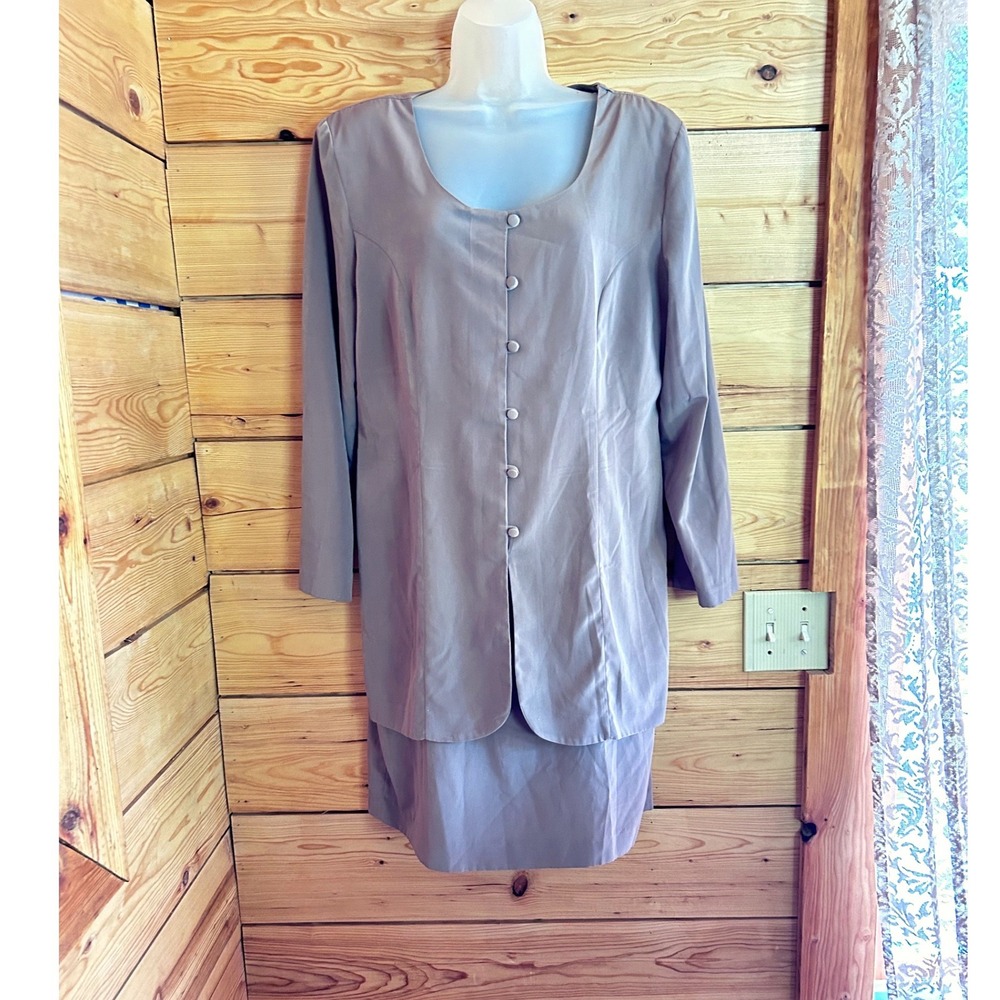 Vintage Faux Layered Sheath Dress‎ Size 12 Taupe Mauve Retro Glamoratti Office